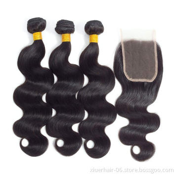 Virgin Hair Weave 3 Bundles With 4*4 Lace Closure Unprocessed Virgin Human Hair